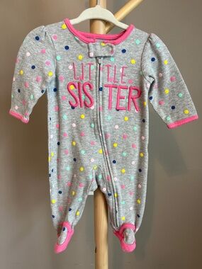 ⭐️⭐️PICK 5 / $20 Carter's Little Sister Grey Polka Dot Baby One-Piece Sleeper 3M